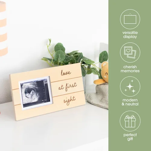 Vista 6 de Pearhead Love At First Sight - Marco de fotos de madera para sonogramas, marco de anuncio de embarazo con ultrasonido, decoración ideal para niños