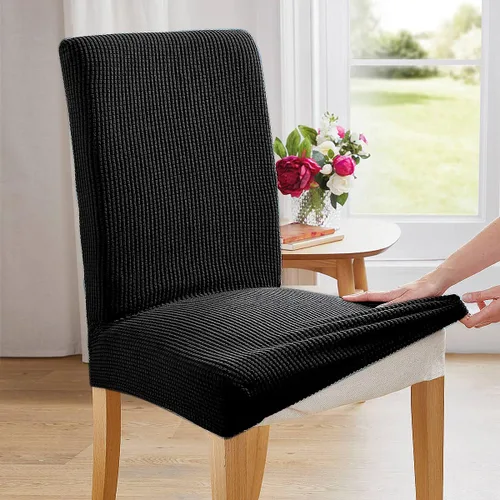 Vista 9 de Juego de 4 fundas para sillas de comedor y cocina, fundas para sillas de comedor, color negro
