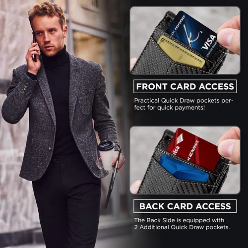 Vista 10 de SERMAN BRANDS RFID Blocking Wallet Slim Bifold - Genuine Leather Minimalist Front Pocket Wallets for Men with Money Clip Gift