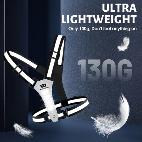 Vista 8 de West Biking Chaleco ligero para correr – Equipo reflectante LED para correr para caminar por la noche, chaleco de correr recargable de alta