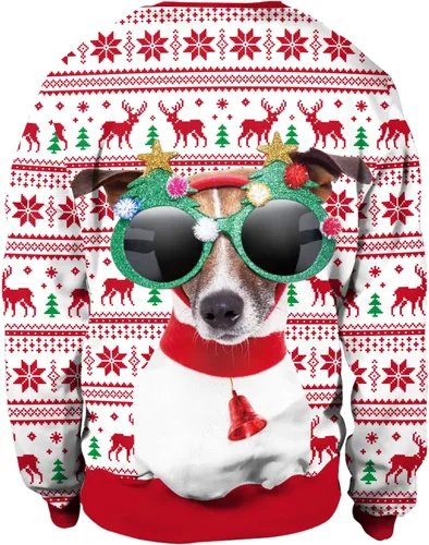 Vista 12 de Sudaderas de Navidad unisex con estampado 3D y cuello redondo, manga larga, suelta, suéter de Navidad
