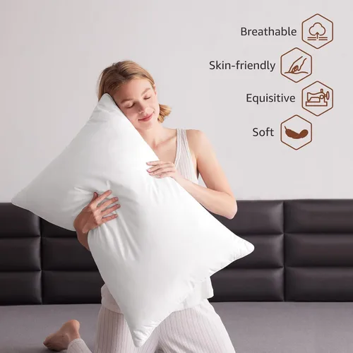 Vista 2 de Almohada de plumas de lujo tamaño estándar, almohada de cama esponjosa de calidad de hotel, almohada suave para dormir, funda de algodón orgánico