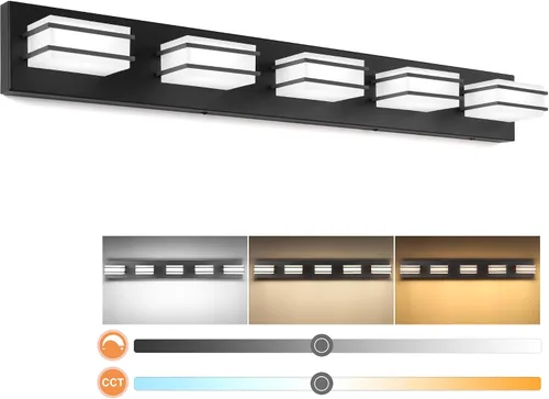 Vista 18 de 3 lámparas de baño regulables de temperatura de color para sobre espejo, lámparas de tocador LED cromadas de 3 luces, lámparas de tocador de baño