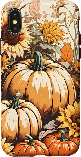 Vista 4 de iPhone 14 Bonito arte de otoño, calabazas, girasoles y hojas de otoño