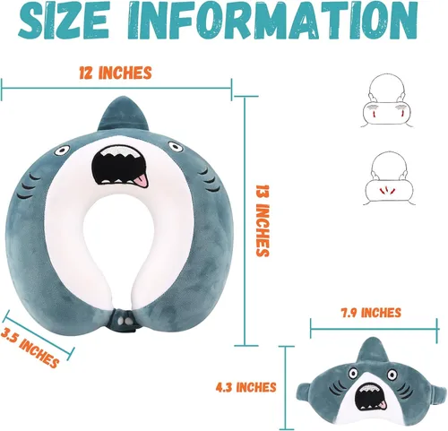 Vista 2 de Linda almohada de cuello para viajes, almohada de cuello para niños con máscara para los ojos para dormir, almohada de espuma viscoelástica