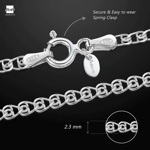 Vista 4 de Amberta 925 Sterling Silver 2.3 mm Heart Chain Necklace Various Styles