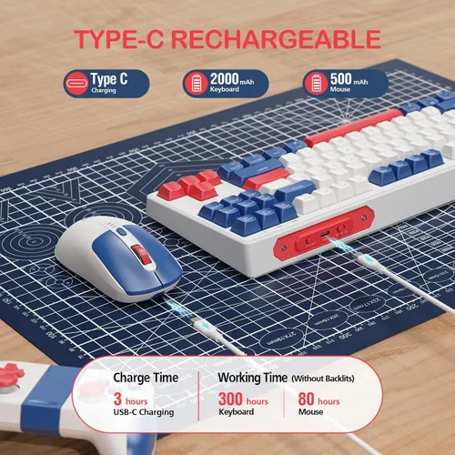 Vista 2 de Combo de teclado y mouse inalámbricos 2.4G, juego de mouse con retroiluminación RGB para Windows, Android y MacOS, teclado estético con dongle USB