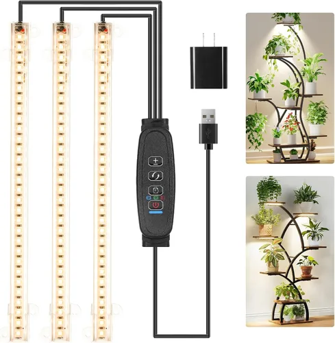 Vista 20 de RWNTAO Lámpara de cultivo de dos tiras para plantas de interior, tiras de luz LED de espectro completo rojo, azul y amarillo, con temporizador
