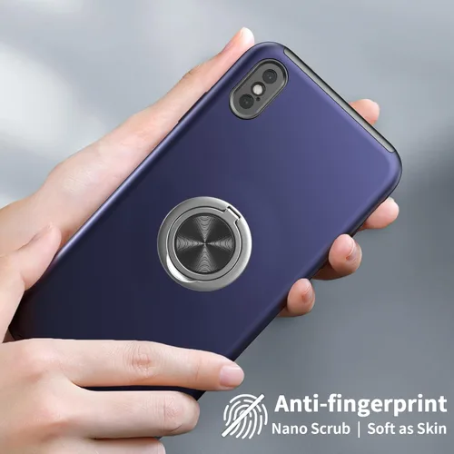 Vista 2 de Funda compatible con iPhone Xs Max con protector de pantalla de vidrio templado, funda híbrida 2 en 1, de ajuste delgado, con anillo magnético Azul