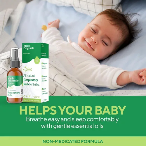 Vista 5 de Marie Originals Rub respiratorio natural para el pecho del bebé Mezcla de aceites esenciales para bebés y niños pequeños con eucalipto, menta
