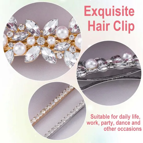 Vista 3 de HINZIC 2 pasadores de pelo con perlas, 6 pasadores de metal con diamantes de imitación brillantes, pinzas decorativas para boda, graduación, San