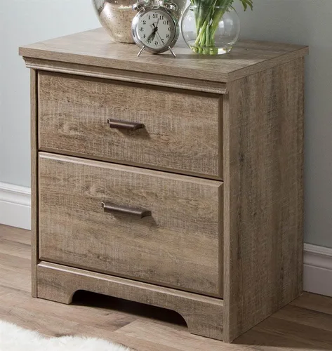 Vista 2 de South Shore Versa - Mesita de noche con 2 cajones, color roble envejecido, tradicional Weathered Oak