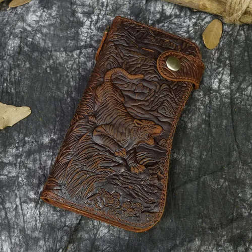 Vista 7 de LUUFAN Cartera larga de cuero genuino para hombre tarjetero con bolsillo para monedas
