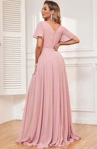 Vista 6 de Vestidos de dama de honor de manga corta para mujer, vestido formal de fiesta de noche