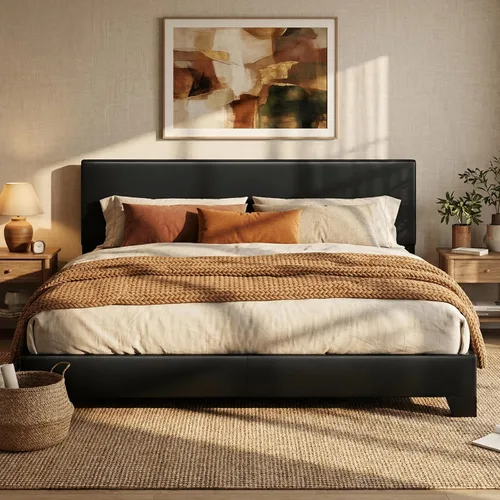 Vista 11 de SHA CERLIN Base de cama tamaño King con cabecera ajustable, plataforma tapizada de piel sintética con listones de madera, base de colchón estable