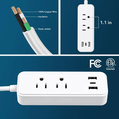 Vista 8 de Paquete de 2 unidades (toma de pared y regleta de alimentación) con cable de alimentación de 6 pies, concentrador de carga compacto con cargadores