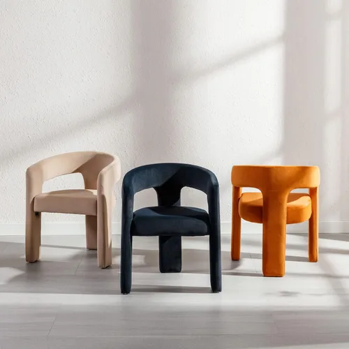 Vista 7 de Juego de 4 modernas sillas de comedor tapizadas de tela de terciopelo con respaldo abierto, bonitas sillas laterales de barril de cocina, sillas