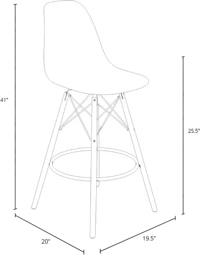 Vista 2 de Inmod Taburete de plástico moldeado con patas de madera, juego de 2, color rojo mate, taburetes de concha sin brazos DSW modernos de mediados