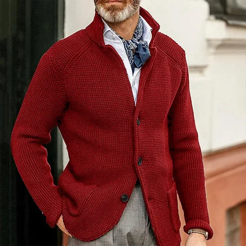 Vista 5 de Suéter de manga larga con botones para hombre, talla grande y alta, de punto, ajustado, L14O