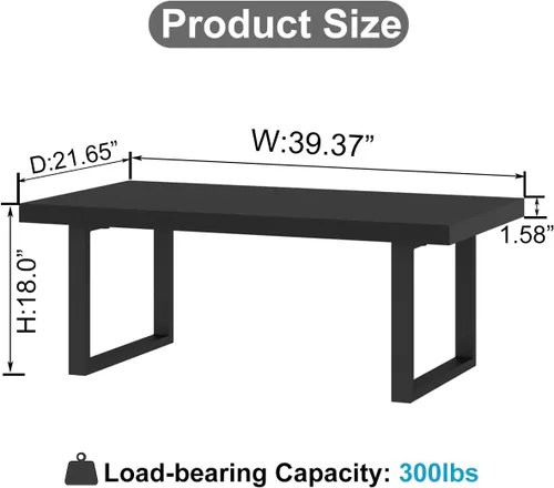 Vista 2 de Mesa de café IBF negra, mesa de centro minimalista industrial de madera, mesa moderna y simple rectangular para sala de estar, mesa de café y cóctel