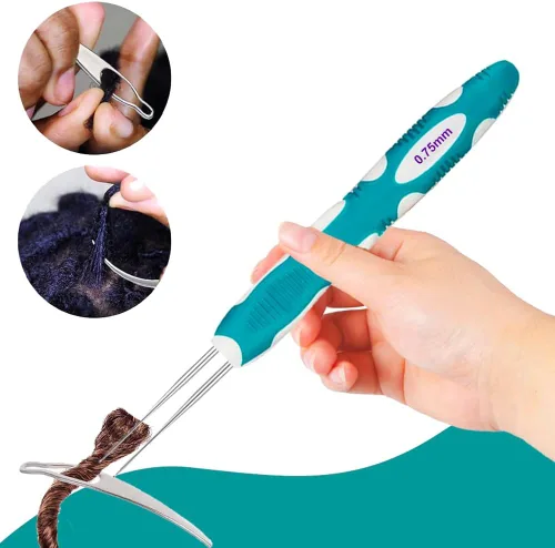 Vista 2 de Yarniss Ganchos de ganchillo para rastas con mango ergonómico, aguja de ganchillo para cabello de 0.75mm para trenza Loc