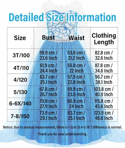 Vista 6 de Vestido de Elsa para niña, disfraz de Frozen, traje de cosplay, vestido de princesa, vestido de fiesta azul para Halloween, cumpleaños, color azul