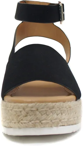 Vista 4 de SODA Topic - Sandalia con correa al tobillo y puntera abierta para mujer, Negro (black Nubuck), 8