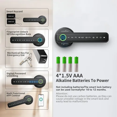 Vista 2 de TUYA - Cerradura de palanca inteligente de huellas dactilares con control de aplicación, entrada sin llave, pantalla táctil Bluetooth, mango