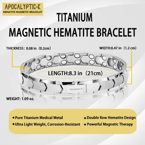 Vista 3 de Pulseras magnéticas de titanio puro para hombre, 99% titanio puro (ligero), pulseras magnéticas dobles potentes, eliminan la electricidad estática