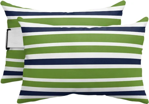 Vista 11 de T&H XHome Almohada de exterior para tumbona, diseño geométrico simple de rayas, impermeable, almohada lumbar con correa elástica ajustable