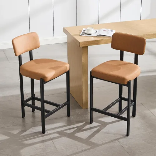 Vista 8 de DUOMAY Juego de 2 taburetes modernos de piel sintética, tapizados de 26 pulgadas de altura de asiento bajos con patas de metal negro, taburetes