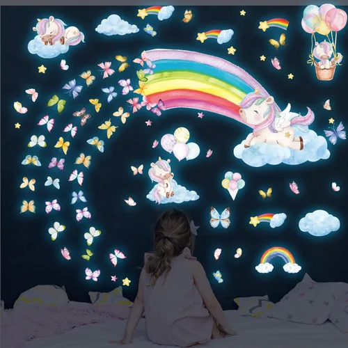 Vista 8 de Calcomanías de pared que brillan en la oscuridad - Adhesivos de mariposas luminosas, calcomanías autoadhesivas removibles coloridas para dormitorio