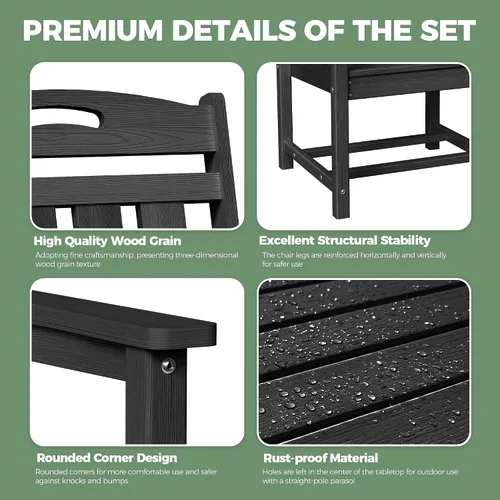 Vista 7 de Mesa de comedor rectangular para exteriores, mesa de polietileno de alta densidad resistente para 6, mesa de patio resistente a la intemperie