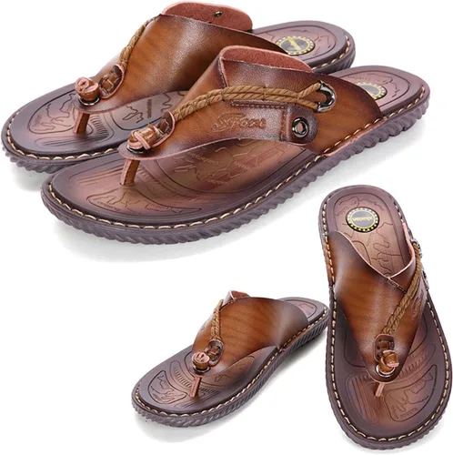 Vista 4 de MXTSH Sandalias casuales de cuero para hombre con suela de goma