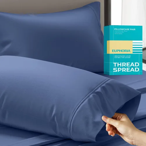 Vista 16 de THREAD SPREAD Fundas de almohada 100 % de algodón egipcio, fundas de almohada de 800 hilos, tamaño Queen / estándar, paquete de 2 unidades, suaves