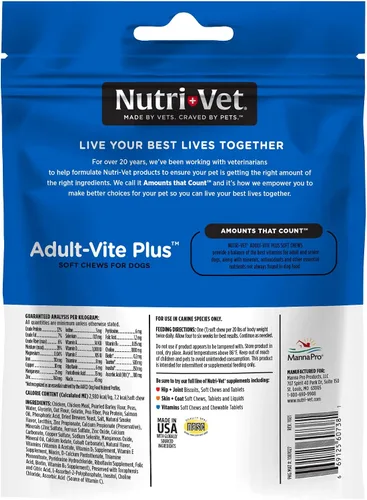 Vista 8 de Nutri-Vet Adult-Vite Plus Dog Multivitamínico Masticable suave, suplemento diario para perros con vitaminas minerales y antioxidantes, apoya