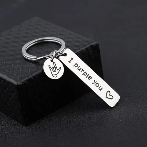 Vista 3 de TGBJE Llavero I Purple You con texto en inglés I love you, regalo para novio, día de San Valentín