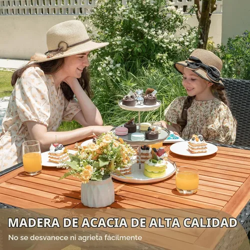 Vista 4 de Devoko - Juego de comedor de madera de acacia, 5 piezas, ratán negro