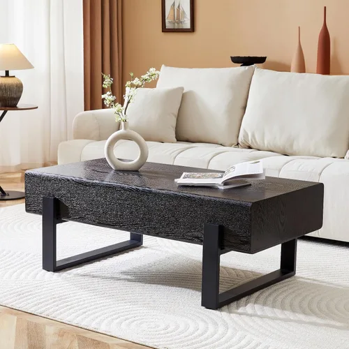 Vista 7 de LKTART Mesa de centro rectangular de 47 pulgadas para sala de estar, superficie con patrón de mármol, patas de metal estables para mesa de té