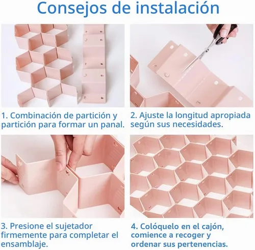 Vista 4 de Poeland Organizador de Divisor para Cajones DIY de Plástico en Nido de Abejas Gris, Juego de 2 Gris (2 unidades)
