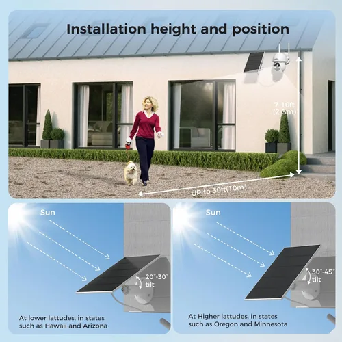 Vista 7 de Cámara de seguridad inalámbrica solar Hiseeu para exteriores, WiFi de 2.4G y 5G, visión nocturna a color, vista de 360°, inclinación y panorámica
