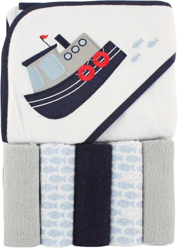 Vista 11 de Luvable Friends Toalla unisex con capucha para bebé con cinco paños, zorro para niños, talla única niño zorro