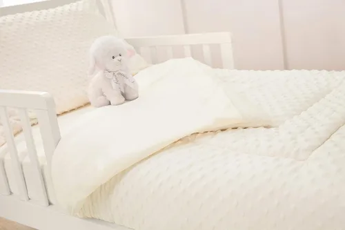 Vista 4 de TL Care Minky Dot - Juego de ropa de cama de chenilla de 4 piezas, color crema, para niños y niñas