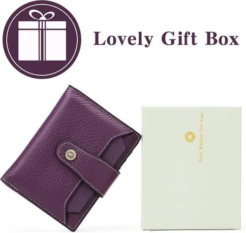 Vista 6 de FALAN MULE - Cartera de cuero auténtico para mujer, pequeña plegable , compacta, con interferencia de radiofrecuencia (RFID)