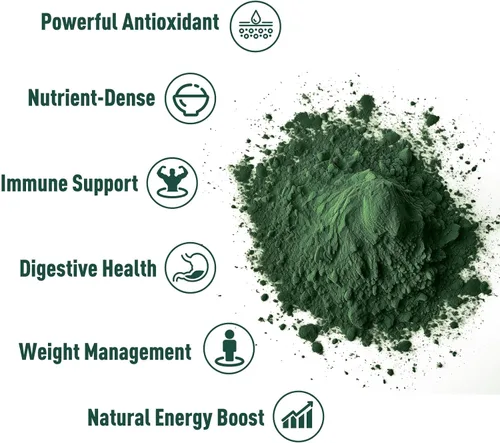 Vista 3 de Unleash'd Organic Spirulina en polvo 16 onzas – Superalimento natural 100% puro, alto en proteínas, rico en antioxidantes, vegano, sin OMG, sin