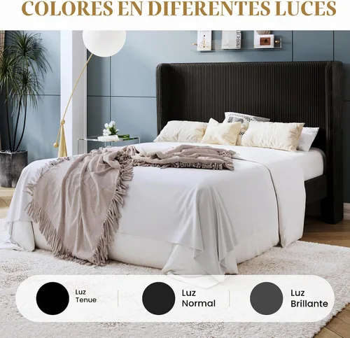 Vista 9 de SHA CERLIN - Base de cama tamaño Full tapizada en pana con plataforma y cabecera acolchada con diseño acanalado vertical estilo wingback, 8