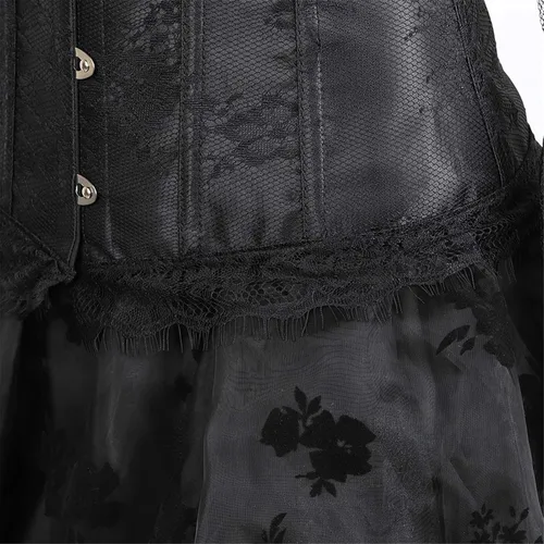 Vista 4 de Corsés rojos para mujer, vestido negro, corsé renacentista de princesa