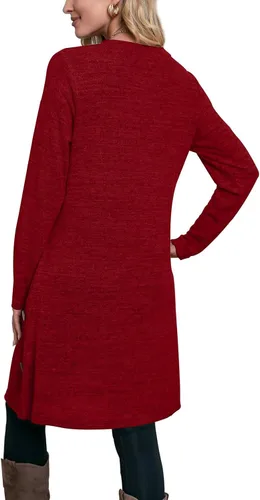 Vista 5 de OFEEFAN - Vestido de invierno con manga larga, bolsillos y botones laterales para mujer