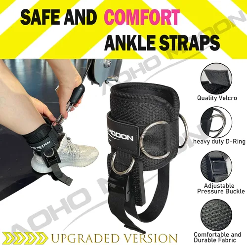 Vista 6 de AOHO MOOON Correas de tobillo para accesorios de máquina de cable, hebilla ajustable adecuada para hombres y mujeres, puños de tobillo de neopreno