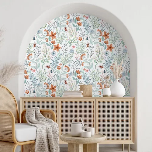Vista 4 de VEELIKE Beetles - Papel tapiz floral para despegar y pegar, papel tapiz de flores azules y naranjas para dormitorio y baño, papel de contacto floral